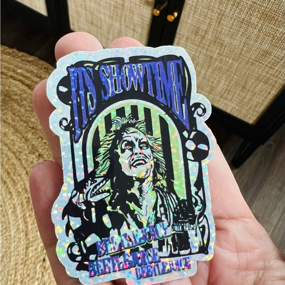 💚🖤 Beetlejuice sticker set of 5 spooky  holographic / glitter 🎃✨🖤👻 - Picture 8 of 11